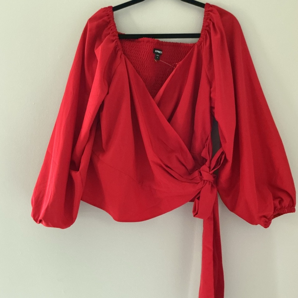 Express Bold Red Wrap Blouse
